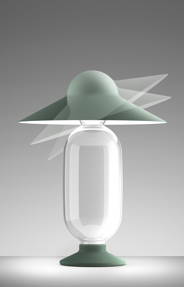 Giorgio Biscaro propose avec « HollyG » (FontanaArte) une lampe mystérieuse dont la source demeure invisible.