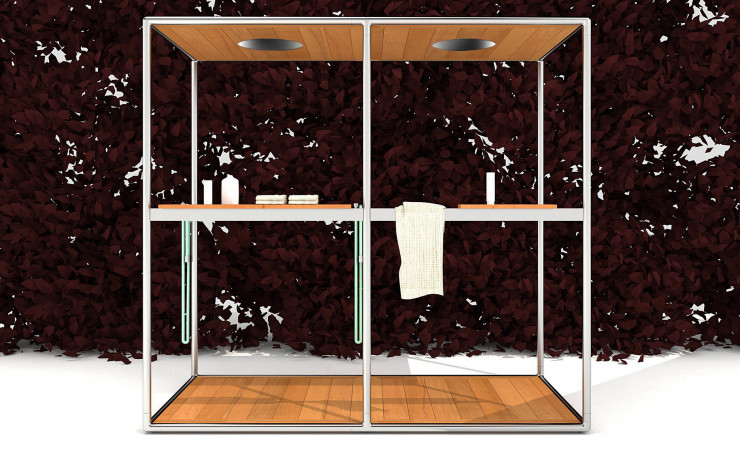 La cabine de douche extérieure « Wazebo » pour Kos (2014) de PS+A Palomba Serafini Associati.