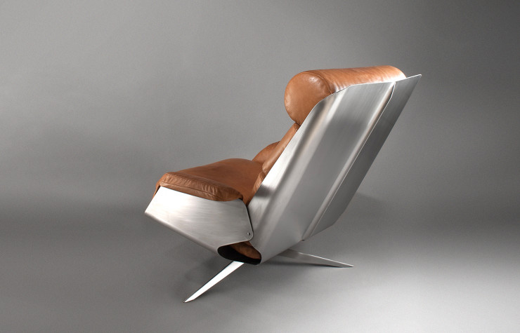 Lounge Chair en Inox et cuir de Xavier Féal (circa 1970).