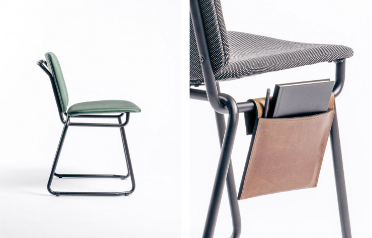 Les chaises « Vavin » optent pour des une finition tapissée, également disponible en cuir. (À partir de 295€).