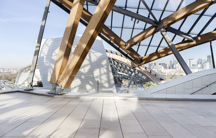 Vue sur Paris depuis une terrasse de la fondation, inaugurée le 27 octobre 2014.