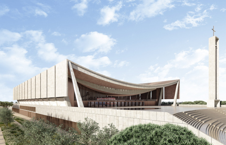 Image de synthèse de la future cathédrale nationale qui verra le jour à Accra, au Ghana, le pays où a grandi David Adjaye.