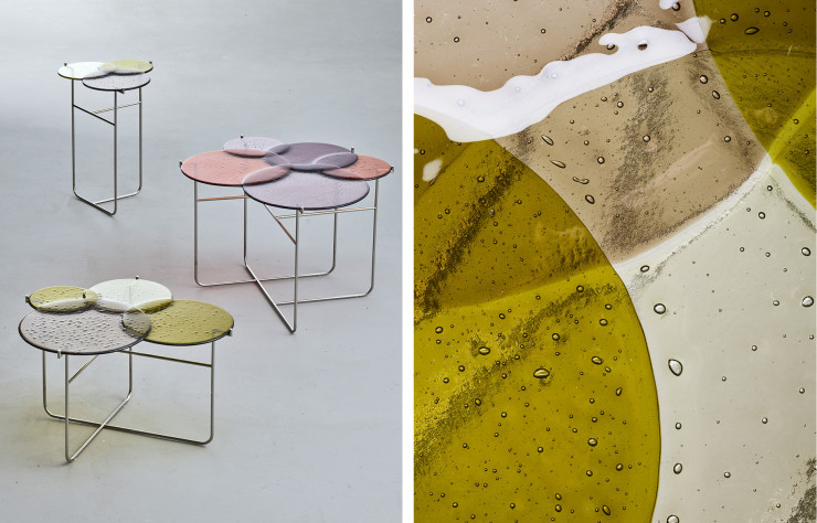 Pour le label de design du verre Edition van Treeck, Sebastian Herkner a créé la série de tables d’appoint « Pastille », présentée au salon Maison & Objet cette année.