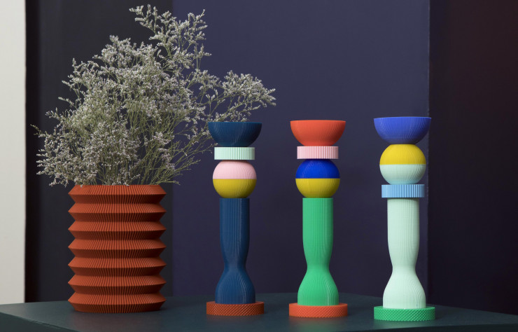 Vases UAU, inspirés par Memphis mais imprimés 3D.