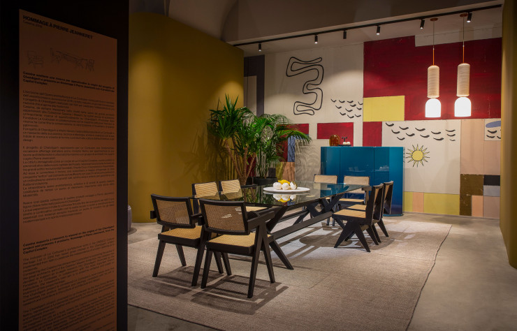 À l’occasion du Salon international du meuble de Milan 2019, un coin de Chandigarh a été recréé dans le showroom de Cassina, via Durini, pour présenter les premières pièces de la collection « Hommage à Pierre Jeanneret ».