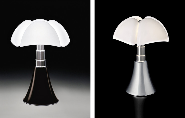 Lampes « Pipistrello », avec pieds en finitions noire et aluminium.