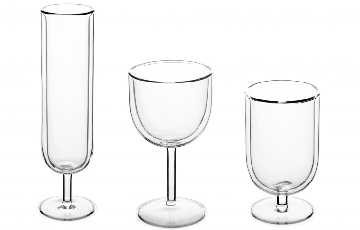 Collection de verres « L’Imperturbable » (Degrenne), à double paroi isolante.
