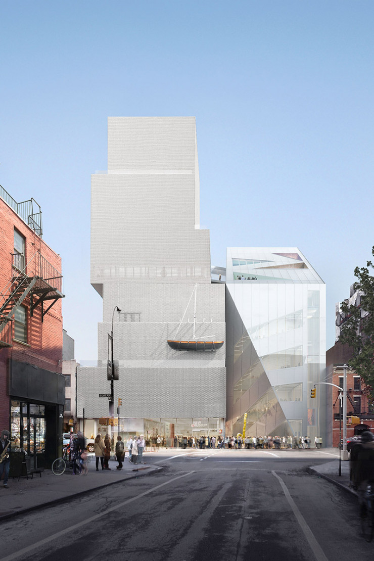 Confié à l’agence du Néerlandais Rem Koolhaas, le projet d’extension du New Museum de New York, sur Bowery, arbore des lignes affirmées (notamment dans les diagonales) sans entrer en contradiction avec les volumes empilés du bâtiment existant, conçu par les Japonais de Sanaa il y a douze ans.