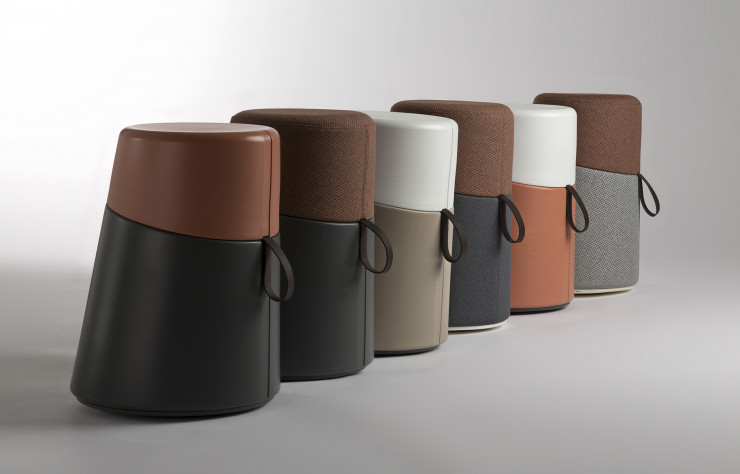 Tabourets-poufs « Kulbu », nés de la première collaboration entre le designer Bruno Houssin et Sokoa.