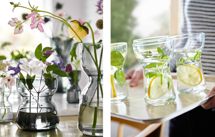 La forme des verres et des vases a été pensée pour les rendre plus facile à saisir et à soulever.