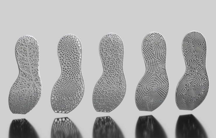 Semelles réalisées en impression 3D à partir de données biométriques New Balance en collaboration avec Nervous system (2016).