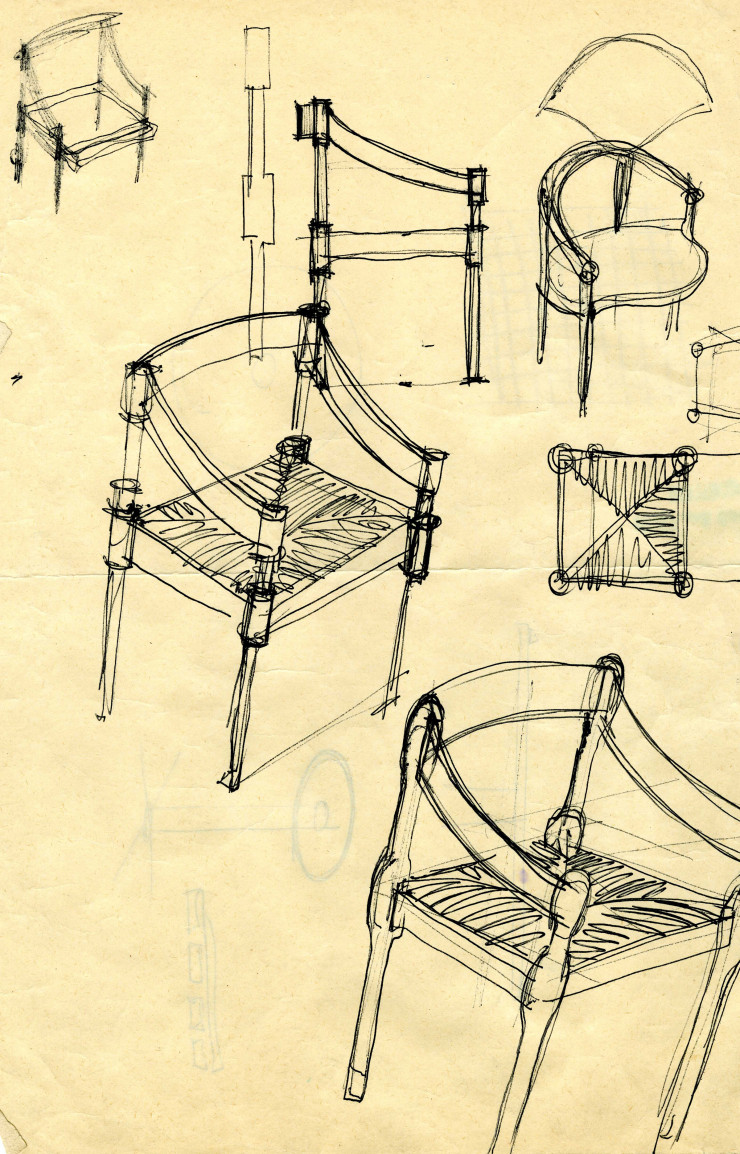 Esquisses du fauteuil Carimate par Vico Magistretti.