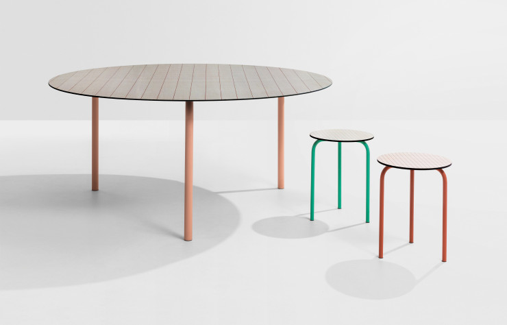 Collection « Check », table et tabourets, Elisa Ossino, (SEM).