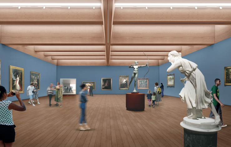 Vue intérieur de la salle d’exposition Traditional Gallery Daylighting du Musée d’art de l’université de Princeton.