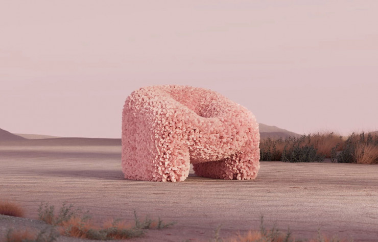 L’Hortensia Chair d’Andrés Reisinger, une création virtuelle qui a été finalement réalisée pour une galerie barcelonaise.