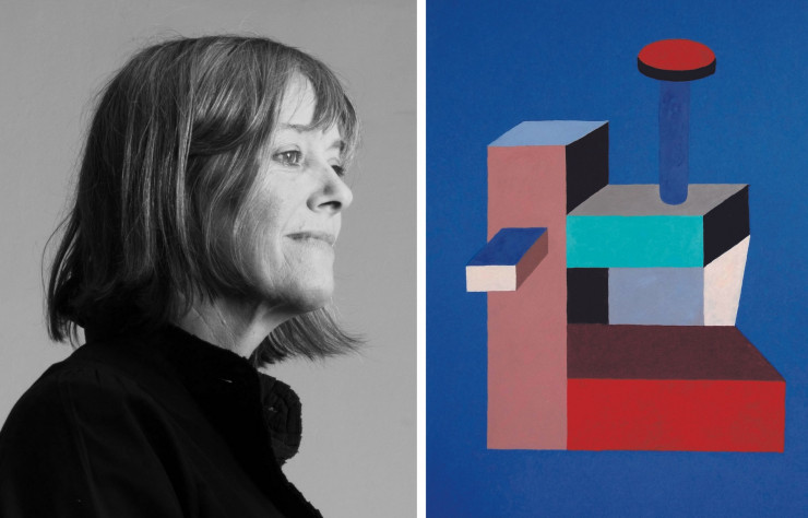 A gauche : Portrait de Nathalie du Pasquier. A droite : son œuvre Sans titre (2015), huile sur papier.