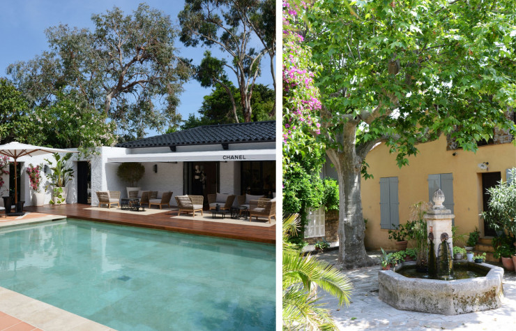 De gauche à droite ; La maison Chanel investit la villa La Mistralée pour son magasin éphémère estival.  Le village de Grimaud est l’un des plus jolis de l’arrière-pays varois.