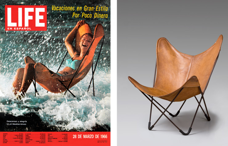 À gauche, couverture LIFE, 1966, Fundación IDA. À droite, fauteuil BKF, Groupe Austral, 1938, Museu del Disseny, Barcelone.