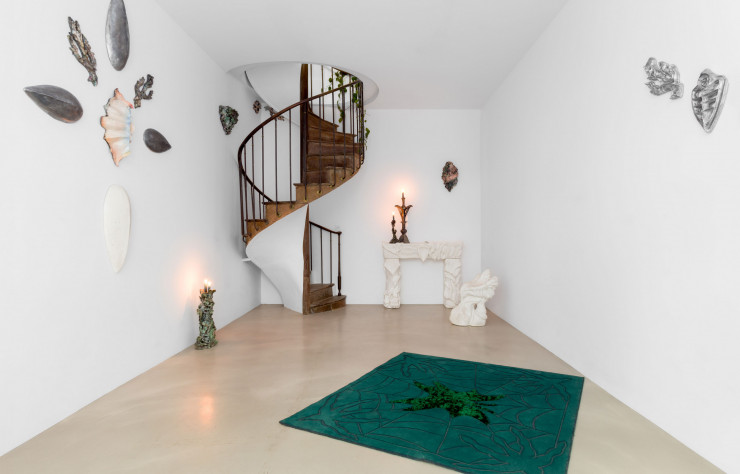 Au centre de la pièce, le tapis «Rebirth of the carpet crawler» de l’artiste Jenna Käes s’y trouve.