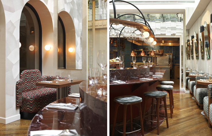 Différence majeure avec le restaurant Bachaumont originel : la création d’un bar et l’ouverture de la salle du la cuisine.