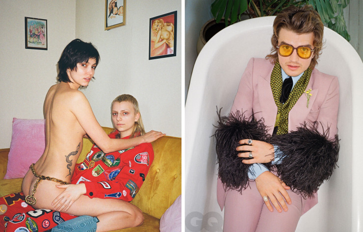 Kate & Odie par Marie Tomanova pour la couverture du magazine Lampoon no 23, printemps 2021 (à gauche). / Joe Keery pour le magazine GQ (à droite).