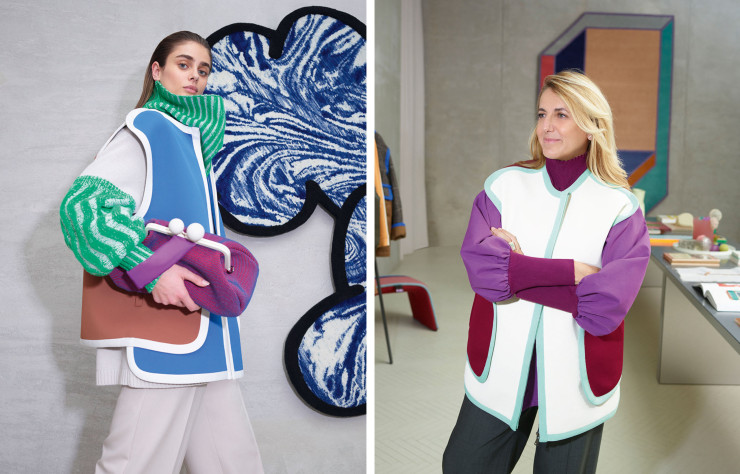 La designer et architecte Patricia Urquiola (à droite) a conçu pour la ligne lifestyle Weekend Max Mara une collection colorée, aux proportions over size.