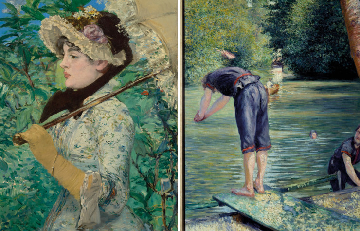 Peinture sur toile, Jeanne de Claude Manet (à gauche). / Peinture sur toile, Les baigneurs de Gustave Caillebote.