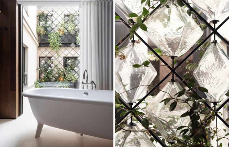 ChartierDalix ont offert de la place à de superbes salles de bains dotées de larges baies vitrées ouvertes sur le mur végétal aux « 200 diamants ».