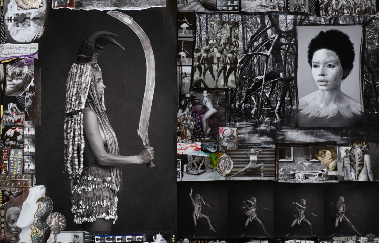 Delphine Diallo, The spiritual warrior, 2022. Collage sur papier d’archives, boîte en bois blanche.