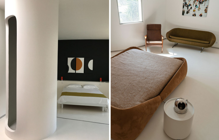 Les chambres de la villa s’inscrivent dans une ambiance rétro minimaliste.
