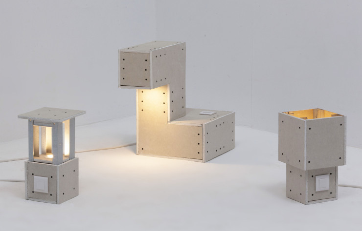 Vue des trois lampes à poser de la série «Architecture à emporter» de Marion Mailaender.