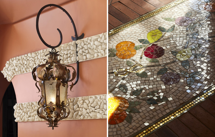 Une mosaïque au sol, des éclats de coquillage au mur, une lanterne en fer forgé et ses feuilles organiques… Chez Carmona, le détail n’en est pas un.
