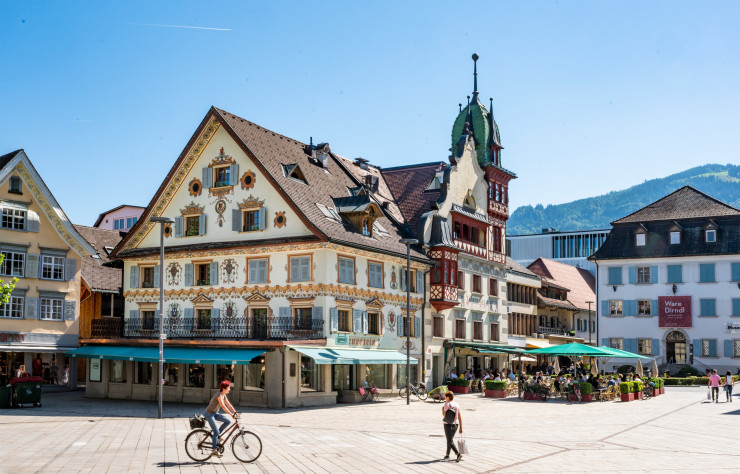 Vue de la place principale de Dornbirn, la ville la plus importante du Bregenzerwald.